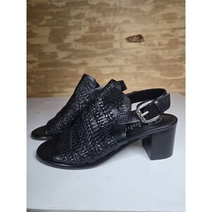 Brighton Twine Mule Slingback Sandal 2.5'' Heel 8.5 Braided Leather Black Buckle